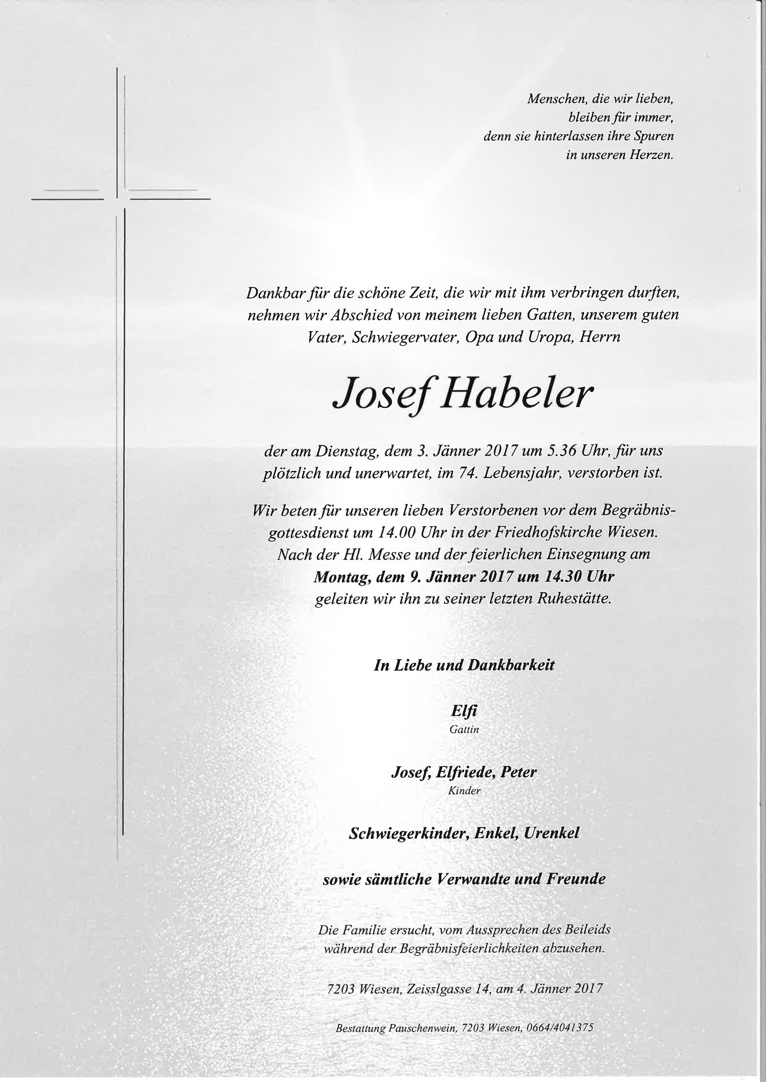 Bestattung Pauschenwein Josef Habeler